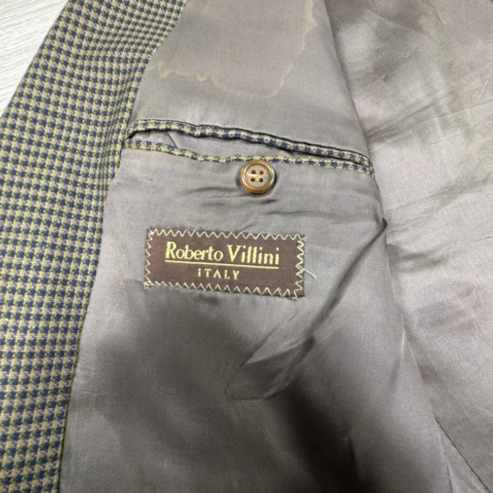 Roberto Villini Mens‎ Blazer Super 100 Wool Houndstooth Brown Green 44 LN Italy